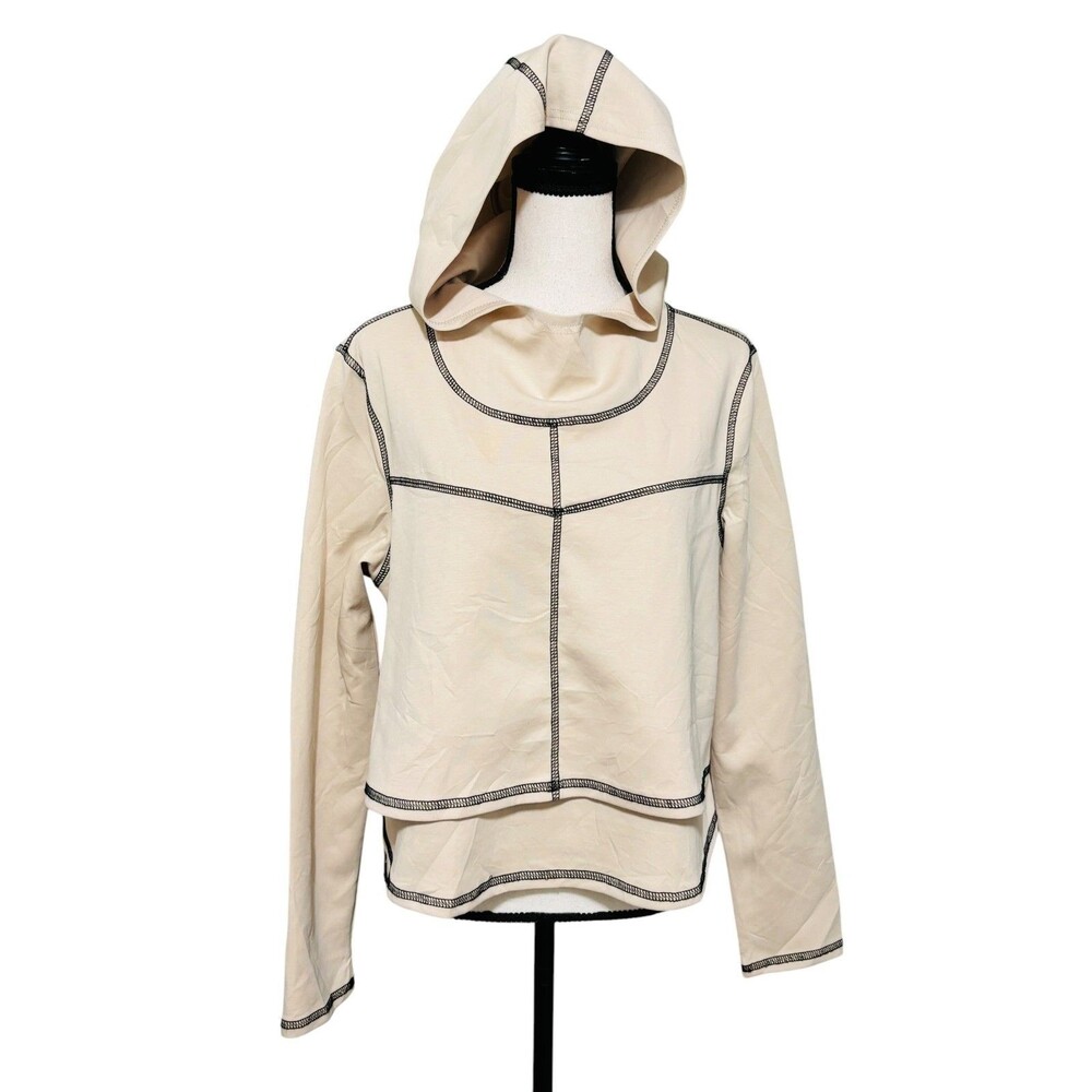 Cherfly Beige Cropped Hoodie Wms Sz Large Tiered Layers